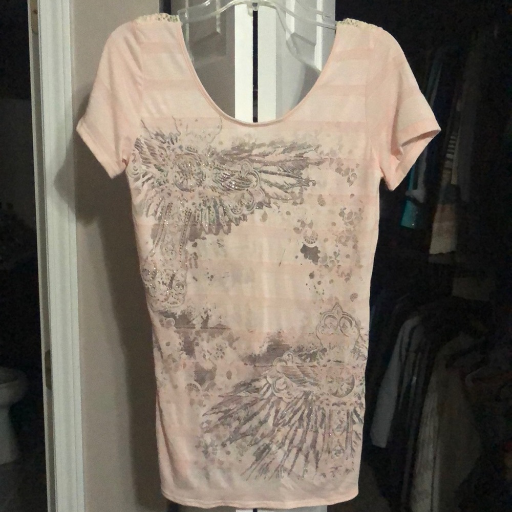 Lace back blush blouse